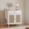 Cat Litter Box Enclosure With Scratch Pad, Hidden Litter Box Furniture, Wooden Pet House Sideboard, Storage Cabinet, Fit Most Cat And Litter Box, For Living Room Bedroom Office - White / Light Brown - Image 2