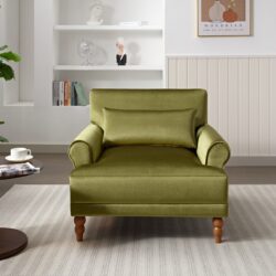 Elegant Circular Armrests, Ergonomic Lumbar Support, Vintage Roman Column Legs, Luxurious Large Size, Enhances Living Room Aesthetics, For Living Room, Bedroom And Study - Green