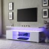 TV Stand LED Gaming Entertainment Center Media Storage Console Table With Large Side Cabinet For Living Room - White - Image 6