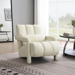 Modern Upholstered Accent Chair, Comfortable Linen Fabric With A Pillow For Living Room - Beige