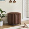 Upholstered Round Pouf Ottoman Foot Rest With Black Metal Legs - Brown - Image 3