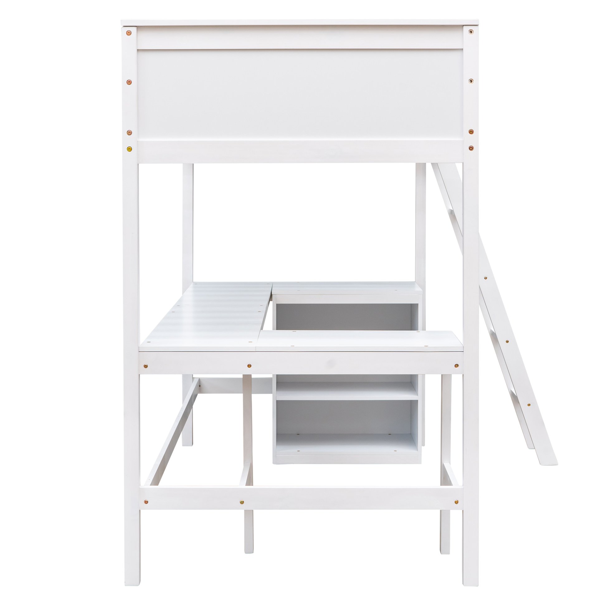 Twin Size Loft Bed With Shelves With Desk - White - Image 8