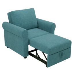 Modern 3 In 1 Convertible Sleeper Chair Bed, Linen Upholstery, Adjustable Backrest - Teal