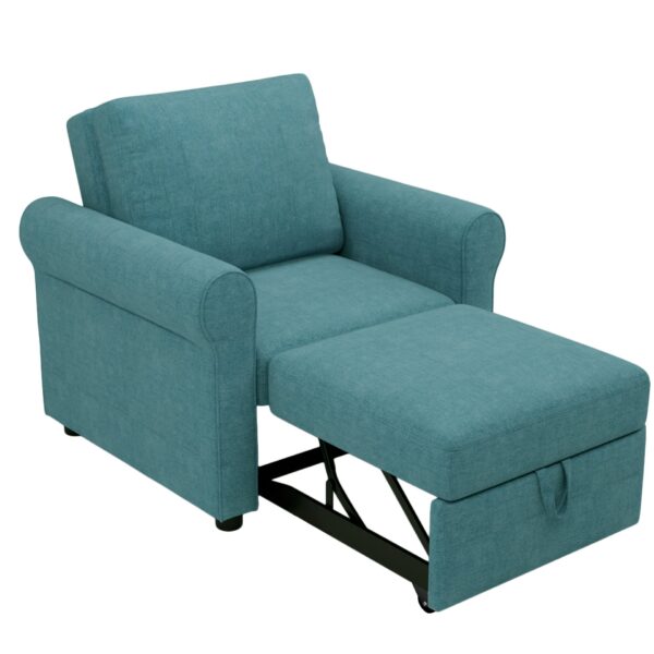 Modern 3 In 1 Convertible Sleeper Chair Bed, Linen Upholstery, Adjustable Backrest - Teal