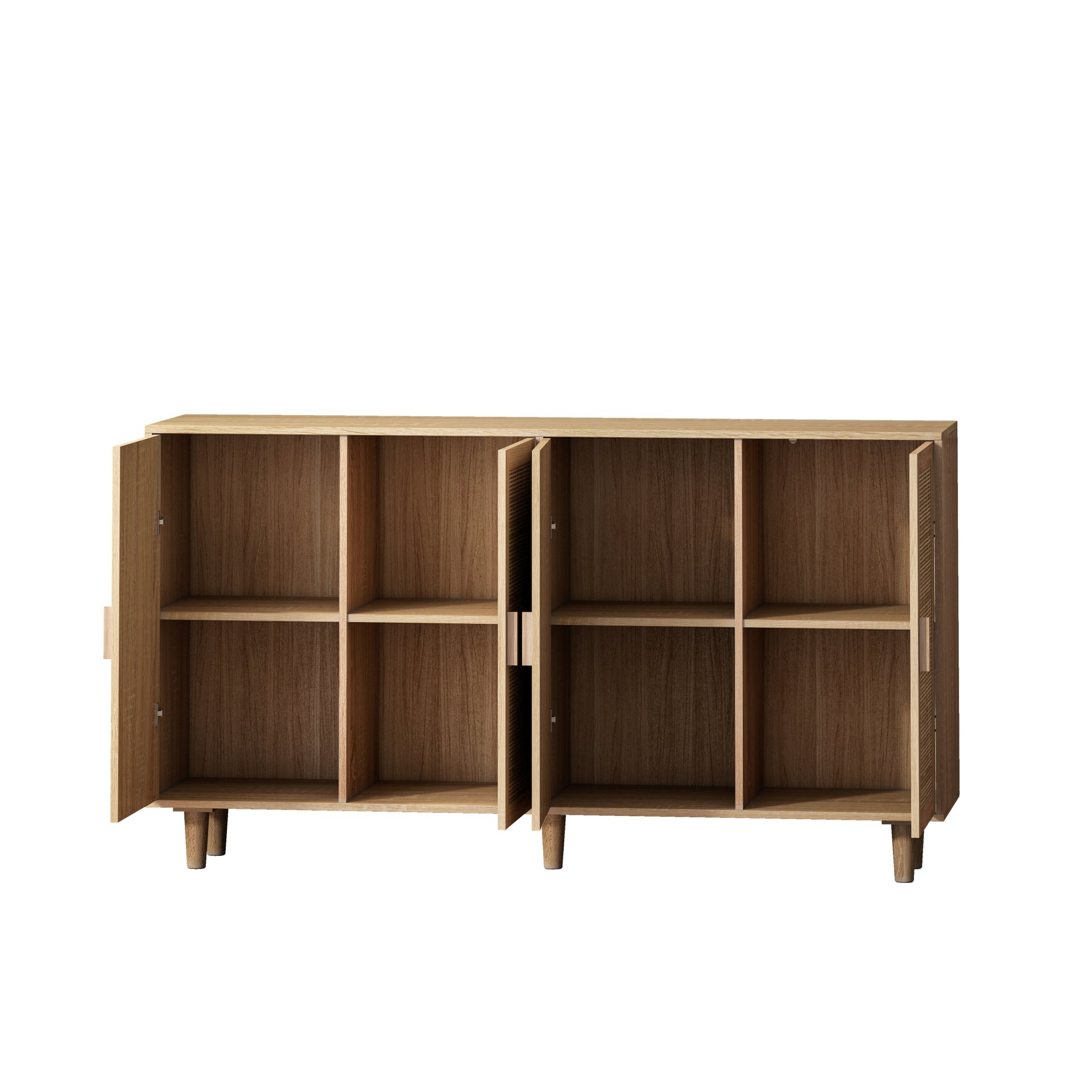 Elegant And Functional 4 Door Rattan Decorative Storage Cabinet For Bedroom, Living Room, Office - Natural - Image 7