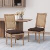 French Country Dining Chair Set With Upholstered Seats And Cane Backrest - Brown - Image 5