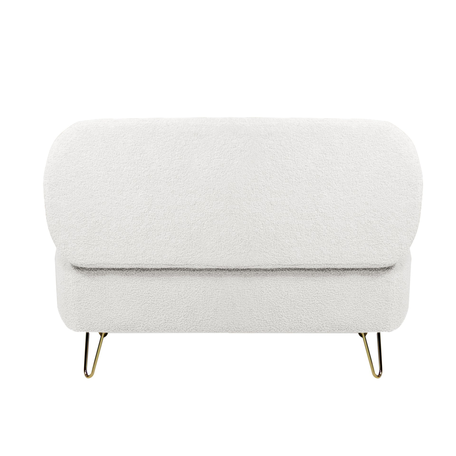 Storage Ottoman Bench For End Of Bed Gold Legs, Modern Ivory White Faux Fur Entryway Bench Upholstered Padded With Storage For Living Room Bedroom - Ivory - Image 16