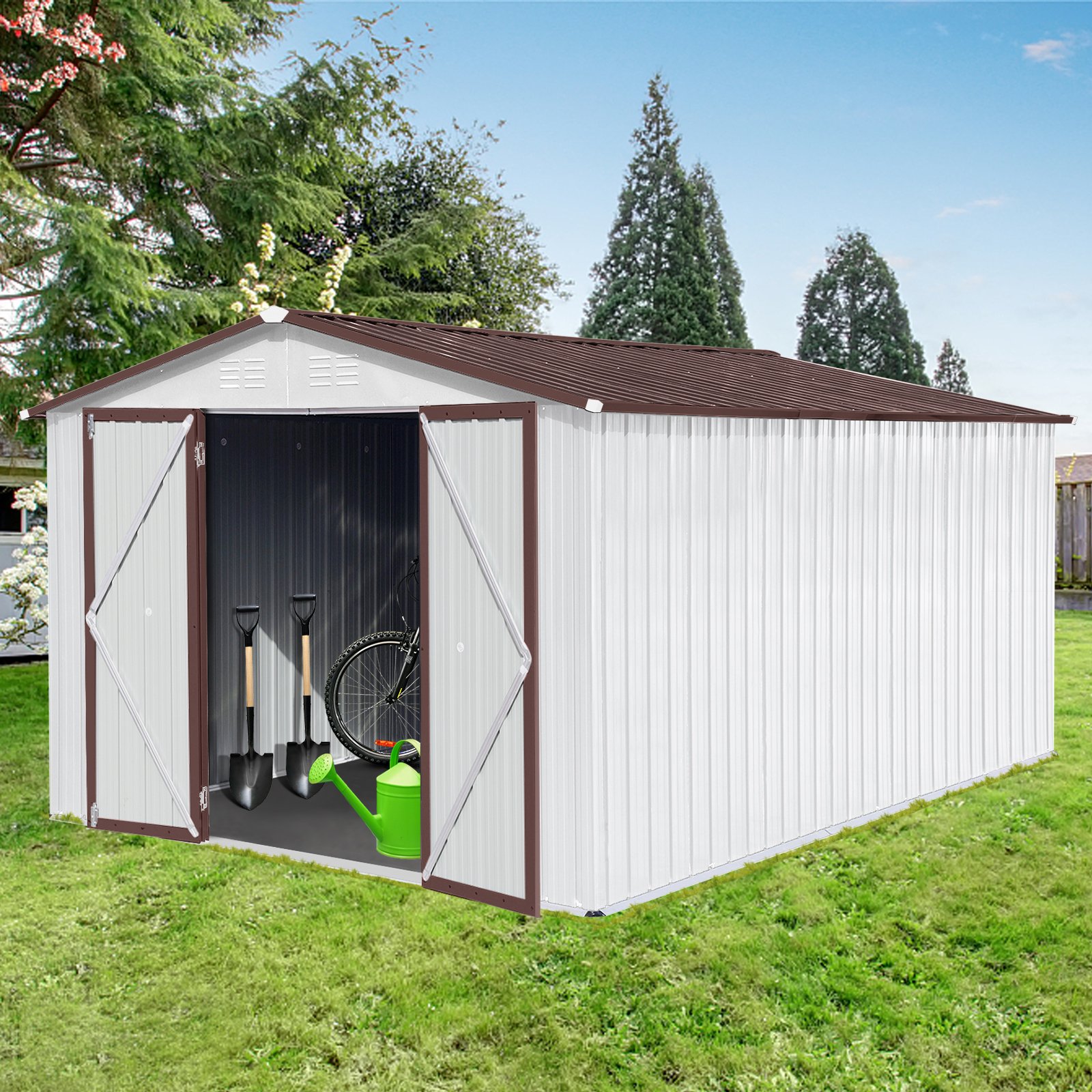 10'x12' Garden Sheds Outdoor Storage Sheds - White / Coffee - Image 6