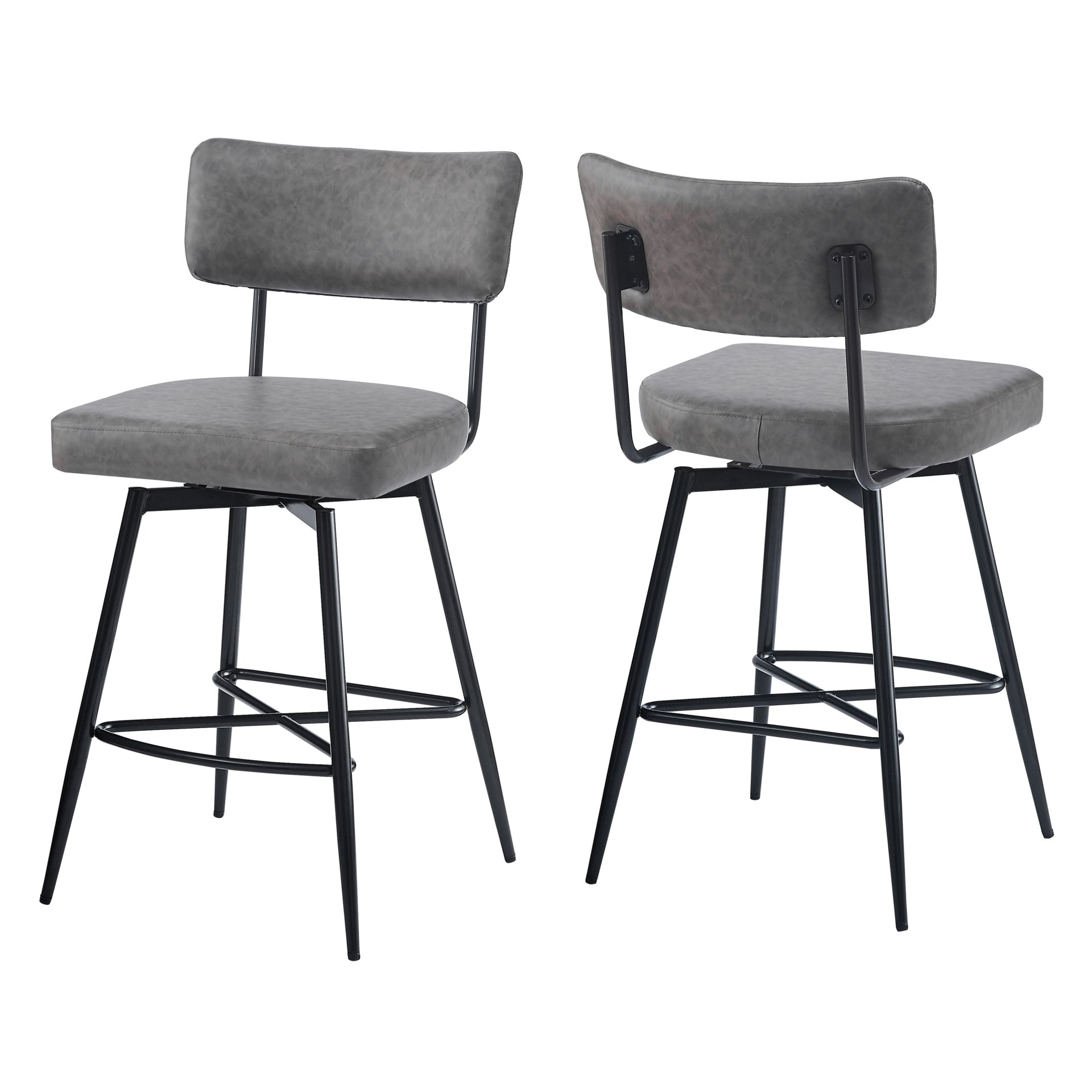 Retro Swivel Counter Stools (Set of 2) Counter Stools With Iron Frame, Sponge Cushion, Footrest, Suitable For Kitchen - Gray - Image 4