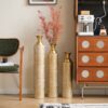 Metal Decorative Vases High Distress Metal Center Vases With Growing Vine Patterns, (Set of 3) Vases For Home Decoration - Gold - Image 9