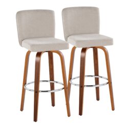 Henry - Contemporary Fixed Height Barstool With Swivel With Round Footrest (Set of 2) - Walnut / Beige