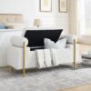 Elegant Upholstered Linen Storage Bench With Cylindrical Arms And Iron Legs - White - Image 5