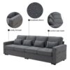 4 Seater Modern Linen Sofa With Armrest Pockets And 4 Pillows, Minimalist Style Couch - Dark Gray - Image 20