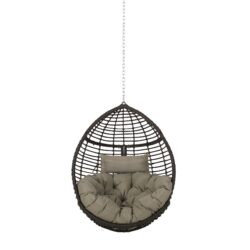 Morris - Teardrop Hanging Chair With 8Ft Chain And Water Resistant Cushions - Khaki / Brown