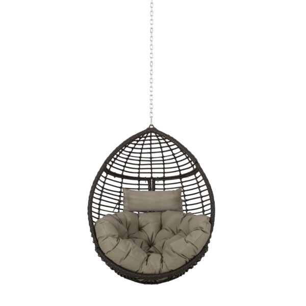 Morris - Teardrop Hanging Chair With 8Ft Chain And Water Resistant Cushions - Khaki / Brown