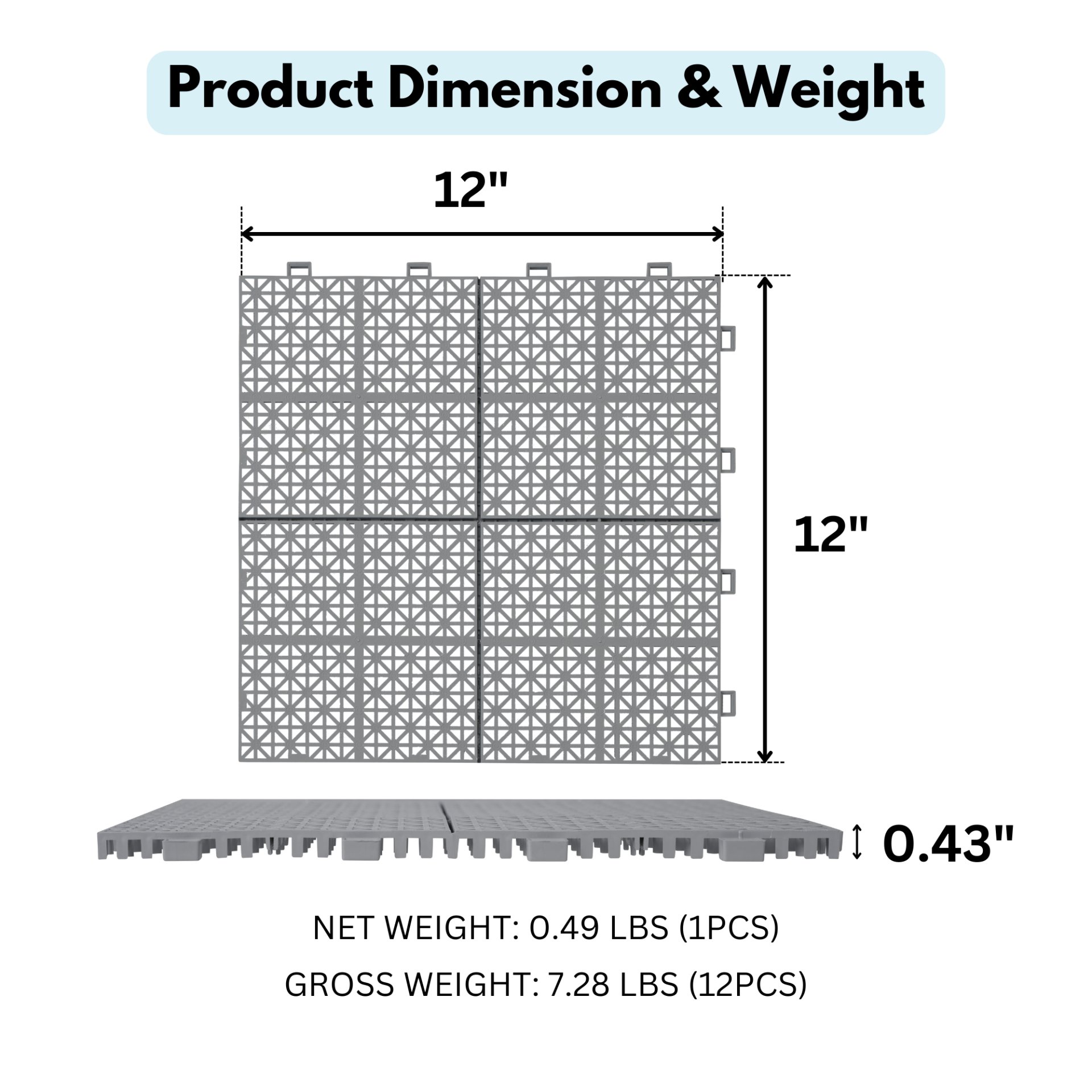 Interlocking Deck Tiles Plastic Waterproof Outdoor All Weather Anti-Slip Bathroom Shower Balcony Porch Strong Weight Capacity Upto 6613 Lbs, Rosette Pattern Pack Of 12 - Gray - Image 3