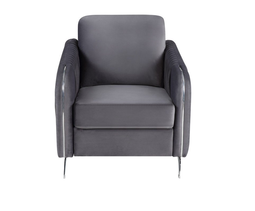 Hathaway - Velvet Modern Chic Accent Armchair - Gray - Image 3