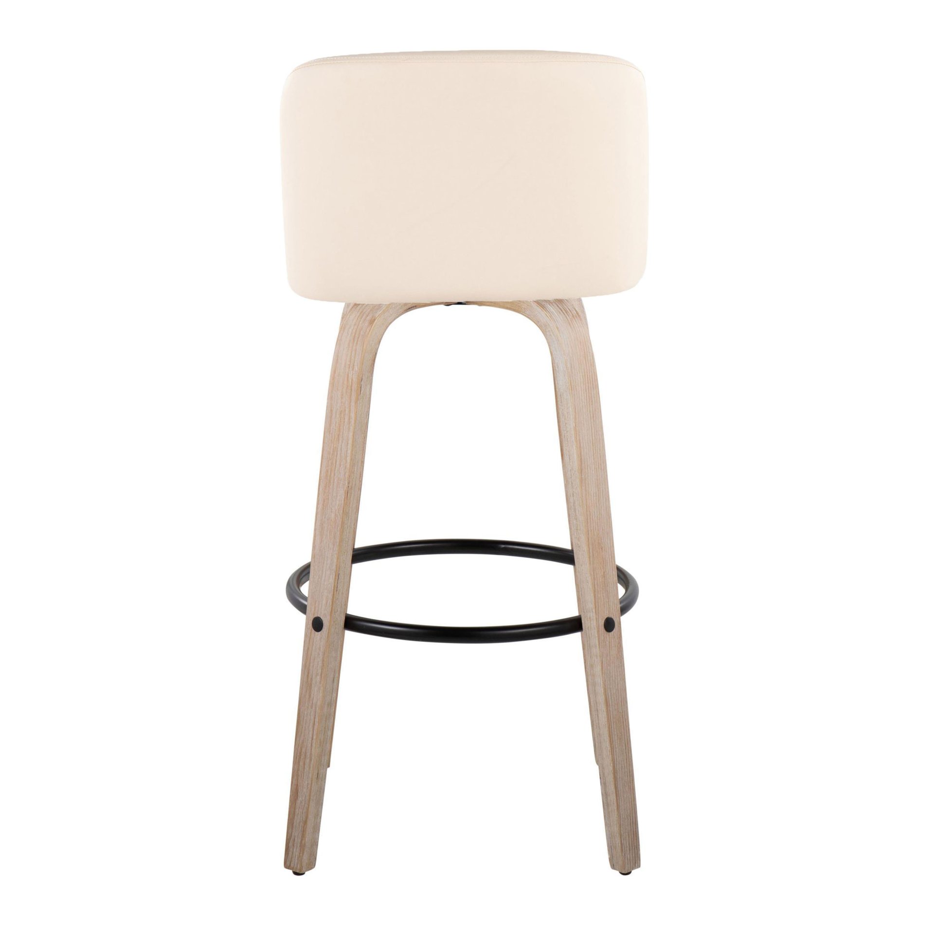 Toriano - Mid-Century Modern Fixed Height Barstool With Swivel And Round Footrest (Set of 2) - White Washed / Cream - Image 5
