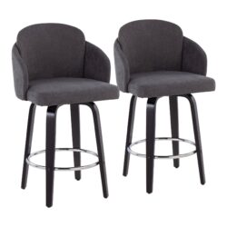 Dahlia - Contemporary Counter Stool With Round Footrest (Set of 2) - Black / Gray