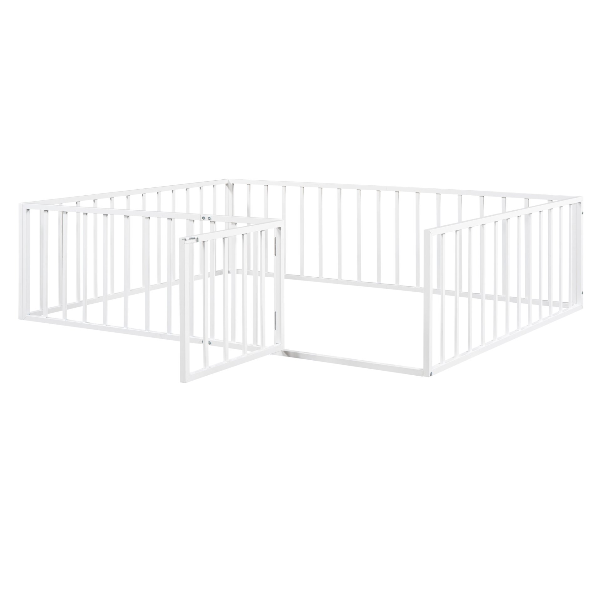 Queen Size Floor Bed Frame With Fence And Door - White - Image 5