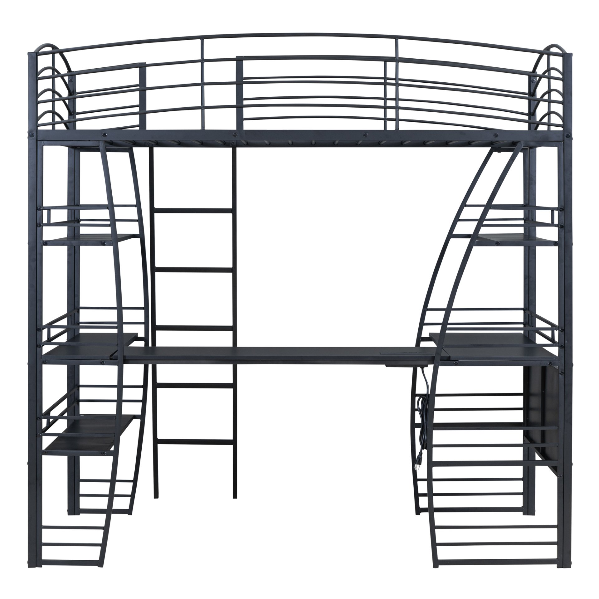Twin Size Loft Bed With 4 Layers Of Shelves And L-Shaped Desk, Stylish Frame With A Set Of Sockets, USB Ports And Wireless Charging - Black - Image 5