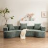 Modern Style Curved Sofa, Soft Corduroy Sofa With 3 Pillows, Living Room Ultra Smooth Curved Fabric Sofa - Green - Image 2