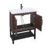 Modern Freestanding Bathroom Vanity With Ceramic Sink, Hot And Cold Faucet, 2 Door Cabinet & Open Iron Shelf, Magnesium Oxide And Iron Frame - Walnut - Image 14