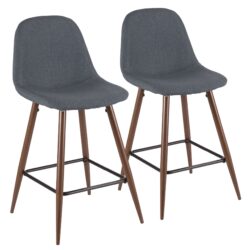 Pebble - Mid-Century Modern Counter Stool (Set of 2) - Walnut / Blue