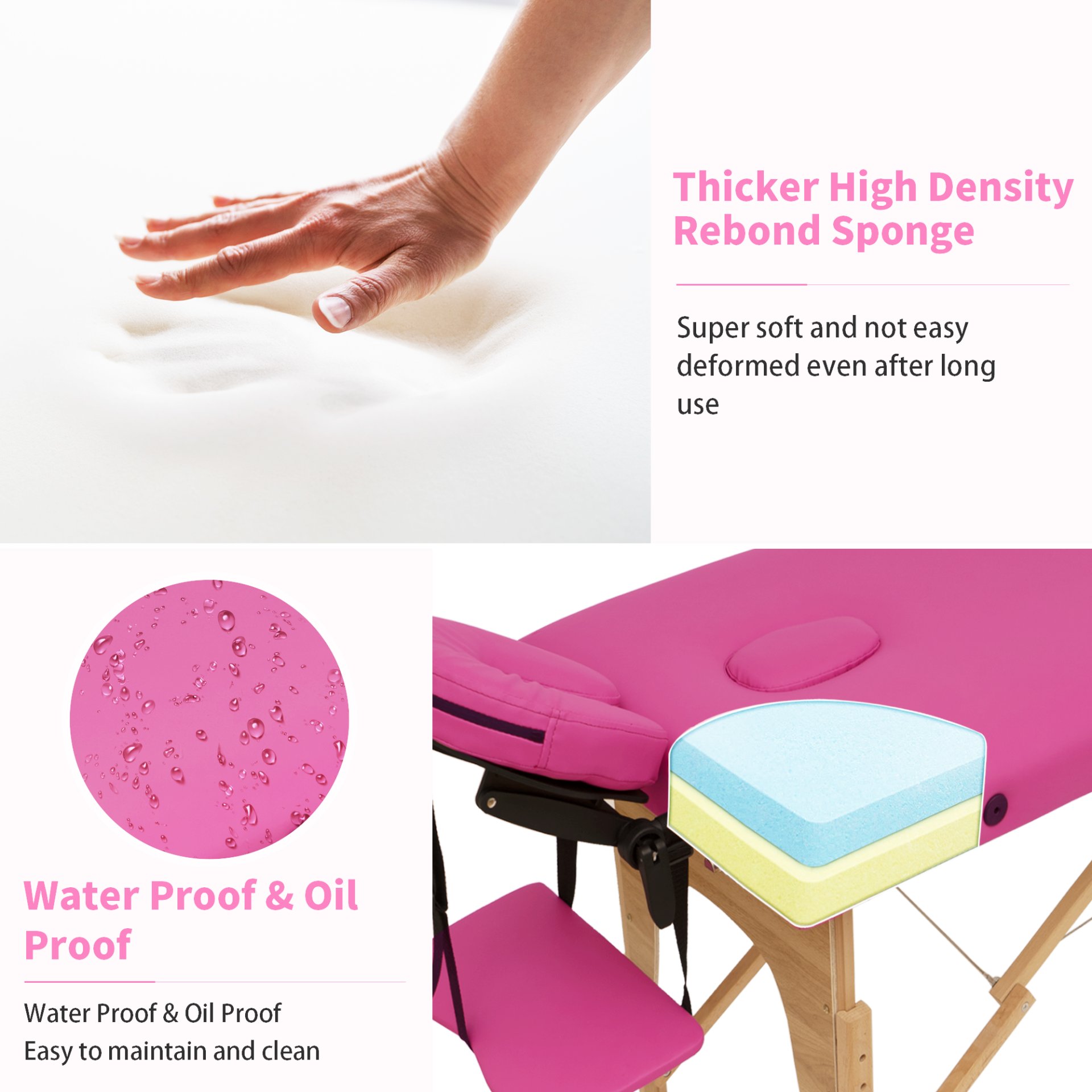 Massage Table Portable Massage Bed Lash Bed & Carrying Case Spa Table Height Adjustable, Salon Bed Face Cradle Bed - Rose - Image 5