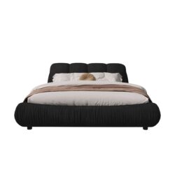 Queen Size Luxury Upholstered Platform Bed With Oversized Padded Backrest And Solid Wood Frame, Suitable For Multiple Heights Of Mattresses - Black