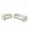 3 And 2 Seater Deep Seat Sofa With Button Nailhead, Square Arm Couches, Furniture For Living Room - Beige - Image 4