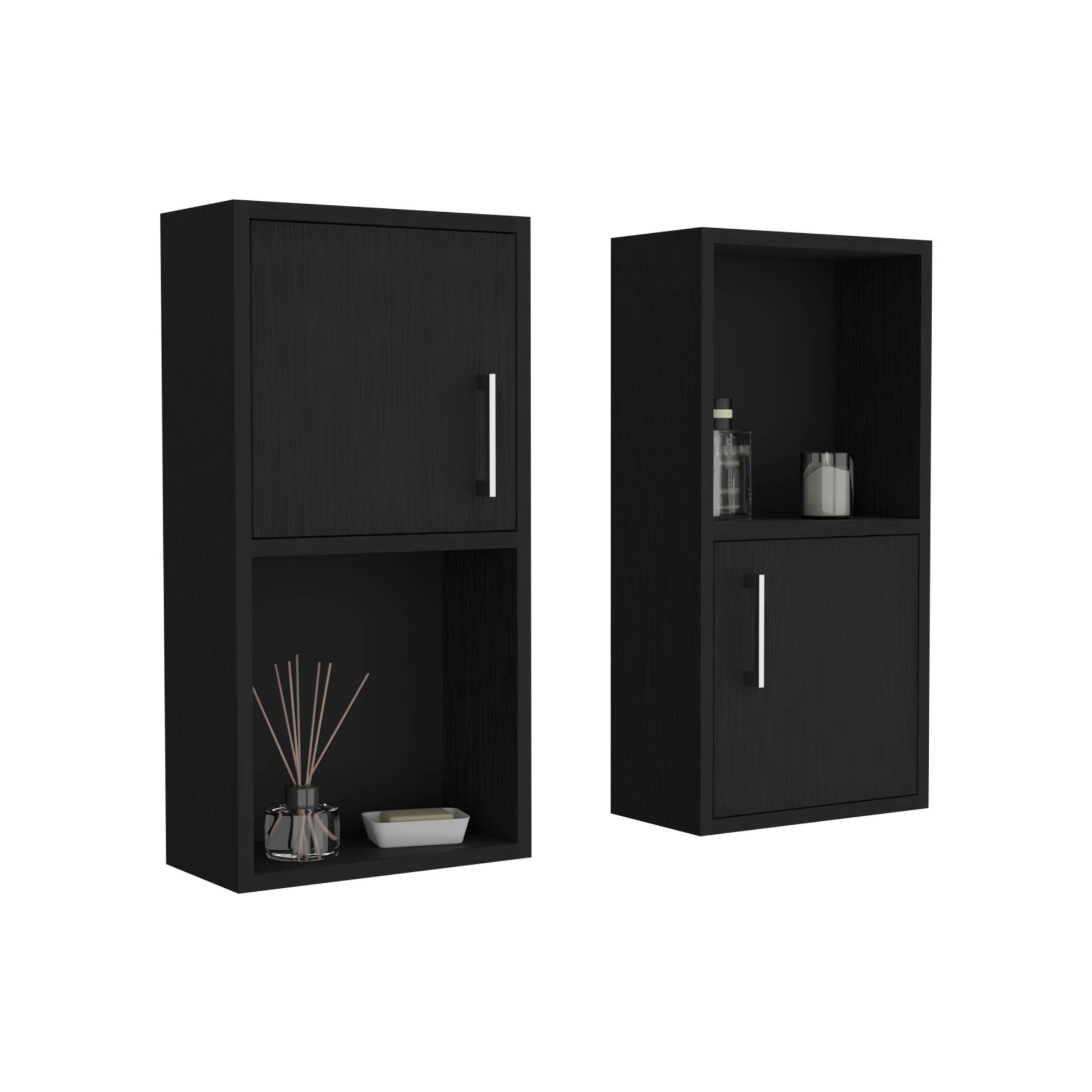 Wall Mounted Bathroom Medicine Cabinet Eak Two Doors, Two Shelves - Black - Image 5