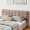 Modern Queen Size Upholstered Bed Frame With Headboard - Pink - Image 9