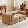 Stylish Chenille 2 Seater Sofa With Storage Seat And Cylindrical Backrest - Camel - Image 9