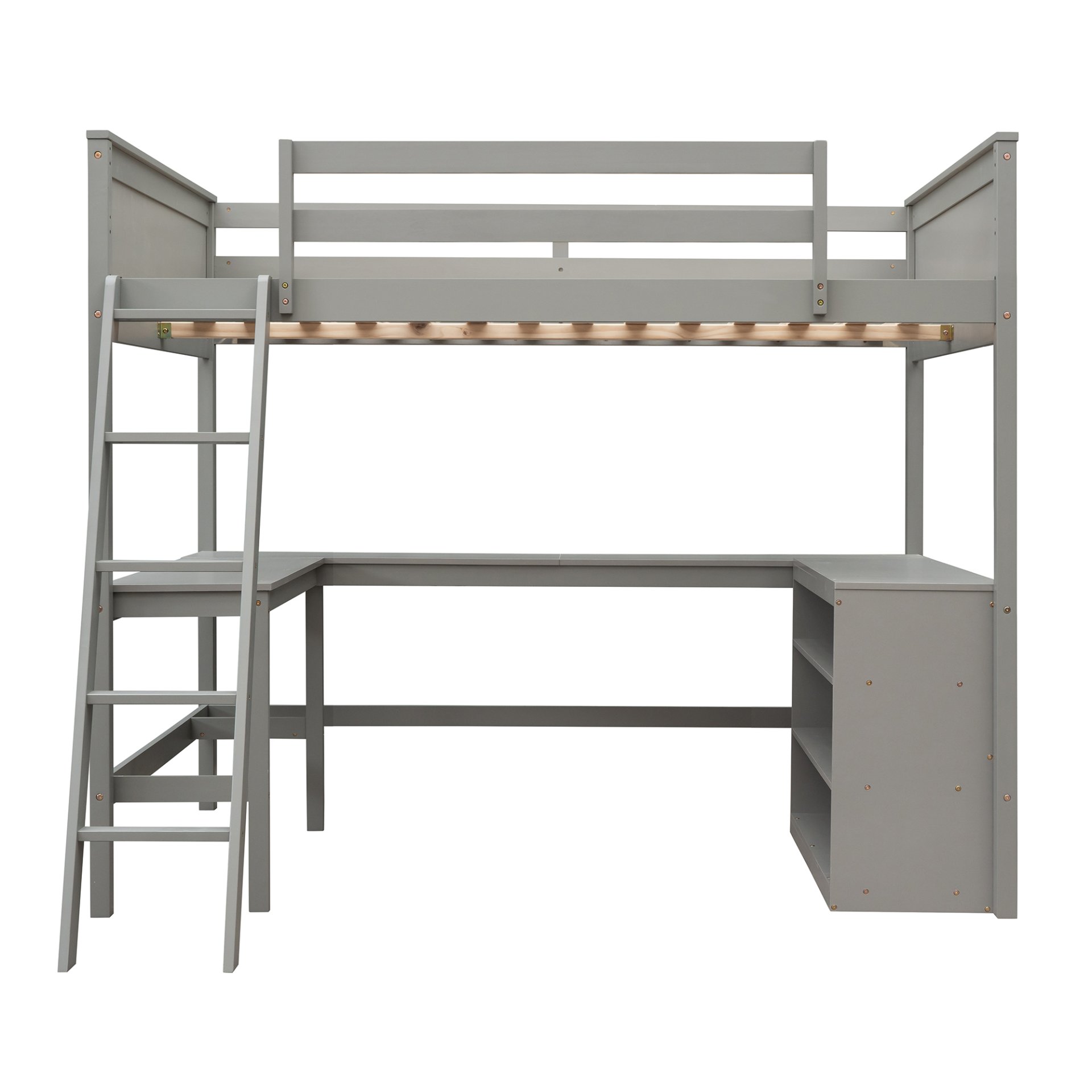 Full Size Loft Bed With Shelves With Desk - Gray - Image 4
