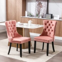 Nikki - Modern, High-End Tufted Solid Wood Contemporary Velvet Upholstered Dining Chair With Wood Legs Nailhead Trim (Set of 2) - Pink