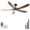 Solid Wood With Remote Control With Light (LED) Modern DC Motor Indoor / Outdoor 5 Blade Ceiling Fan For Patios, Bedrooms And Farmhouses - Antique Brown - Image 2