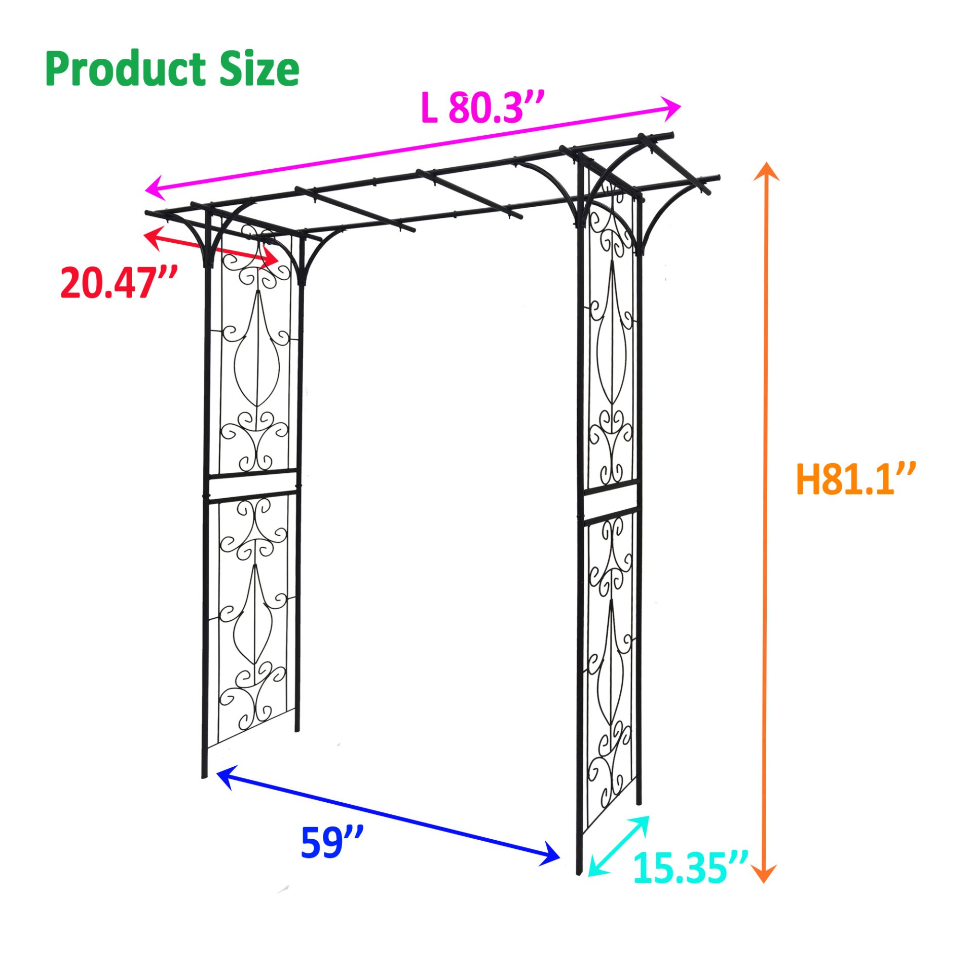 Metal Garden Arch Climbing Plants Support Rose Arch Outdoor - Black - Image 4