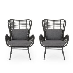 Outdoor Wicker Club Chairs With Cushions (Set of 2) - Gray