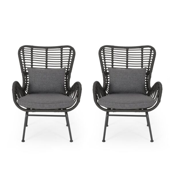 Outdoor Wicker Club Chairs With Cushions (Set of 2) - Gray
