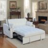 Modern Velvet Loveseat Futon Sofa Couch With Pullout Bed, Adjustable Reclining Backrest - Beige - Image 2