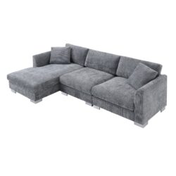 Modern Cloud Sectional Sofa L Shaped Luxury Couch Set With 2 Free Pillows 4 Seat With Oversized Chaise - Gray