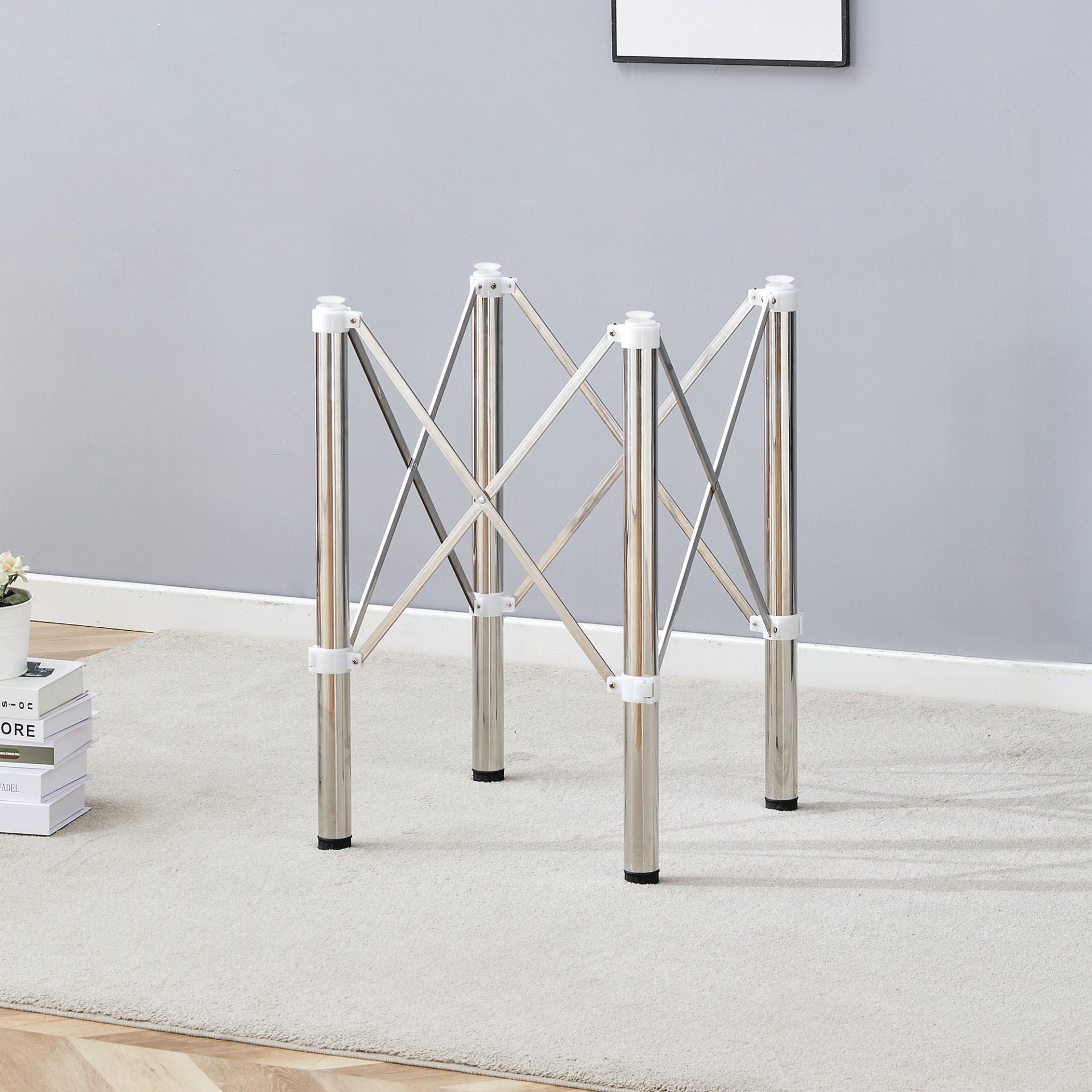 Simple Silver Stainless Steel Folding Table Frame Multifunctional Space Saving Design.Separate Folding Table Legs That Can Be Paired With Various Sizes And Styles Of Tabletops - Silver - Image 2