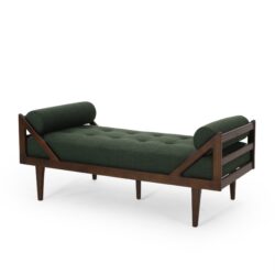 Chic Modern Chaise Lounge With Button Tufting And Bentwood Design - Blackish Green
