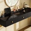 Floating Shelf With Drawer, Multi-Purpose Wall-Mounted Vanity Table, Mounted Desk, Floating Table For Bedroom, Bathroom, Hairdressers - Black / Golden - Image 20