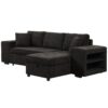 Modern L-Shape 3 Seat Reversible Sectional Couch, Pull Out Sleeper Sofa With Storage Chaise And 2 Stools For Living Room Furniture Set - Charcoal Gray - Image 15