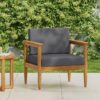 Outdoor Club Chair, Patio Chair With Teak Acacia Wood Frame - Dark Gray - Image 2