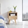 15.75" Rattan End Table With Power Outlet & USB Ports, Modern Nightstand With Drawer And Solid Wood Legs, Side Table For Living Room, Bedroom - Natural - Image 2