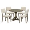 5 Piece Retro Round Dining Table Set With Curved Trestle Style Table Legs And 4 Upholstered Chairs For Dining Room - Taupe - Image 9