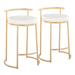 Fuji - Round Contemporary Fixed Height Counter Stool (Set of 2) - Gold / White